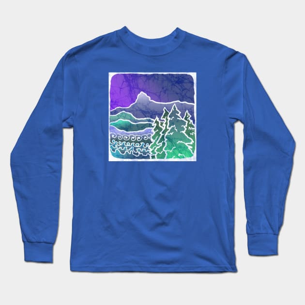 Mountain Batik Landscape Long Sleeve T-Shirt by Aurora X